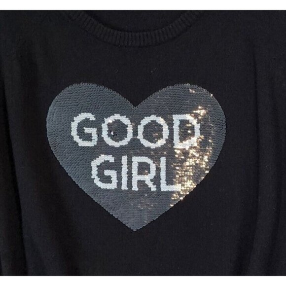 Torrid Women's Sequin Heart "Good Girl Bad Girl" Black Cotton Sweater 0X Lg | 12 - Picture 5 of 11